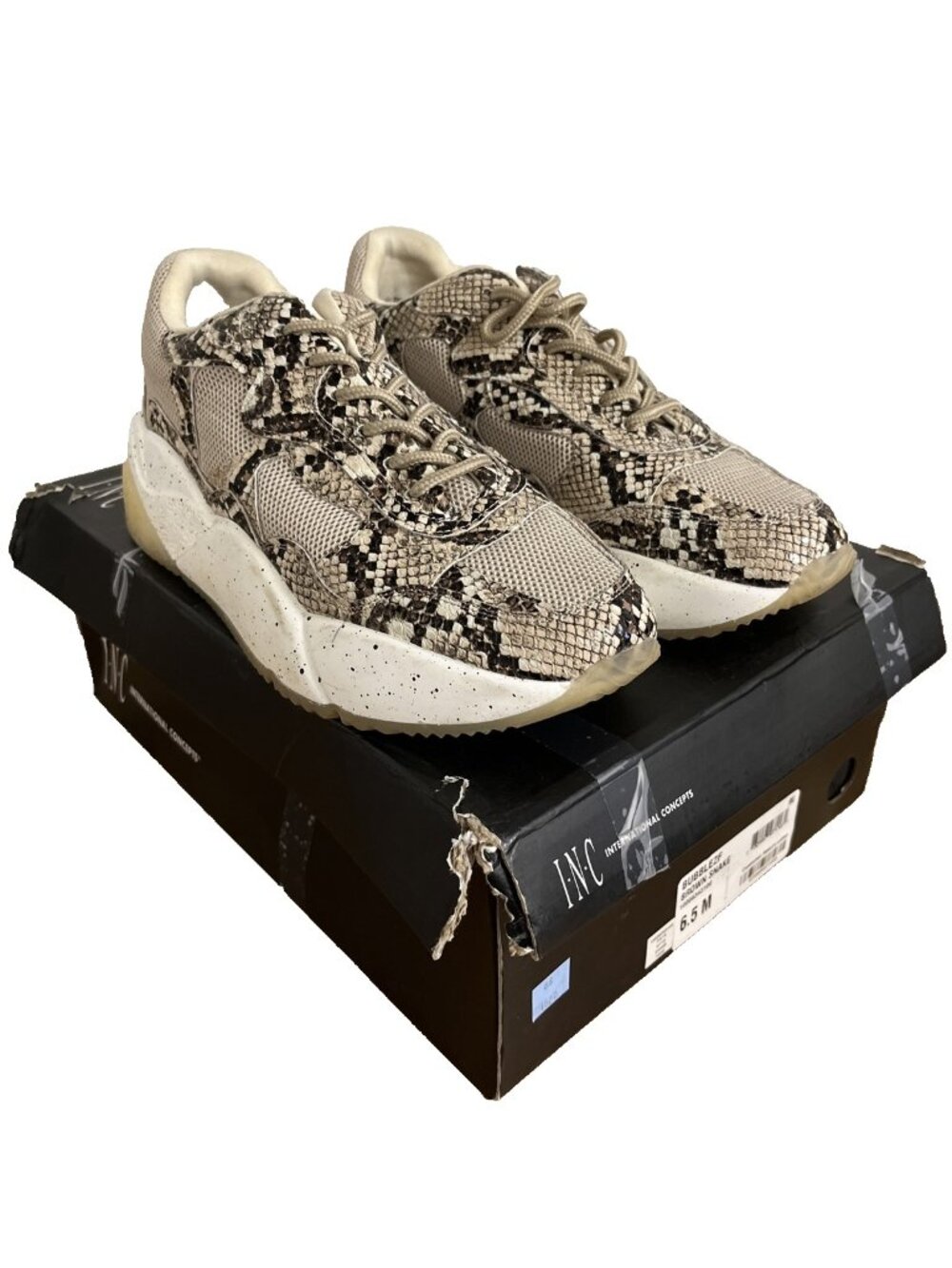 INC Womens Brown Snake Print Bubblez Athletic Training Shoes 6.5 M - CLEAN